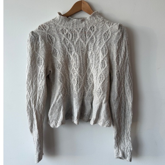 Express Sweaters - EXPRESS Mock Neck Cable Knit Sweater Light Gray Long Sleeve Peplum Women's L